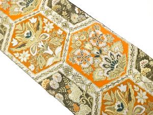 アンティーク　亀甲に花更紗模様織り出し袋帯（着用可）